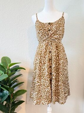 Listicle Leopard Print Sleeveless Midi Dress Brown Lined Boho Summer L
